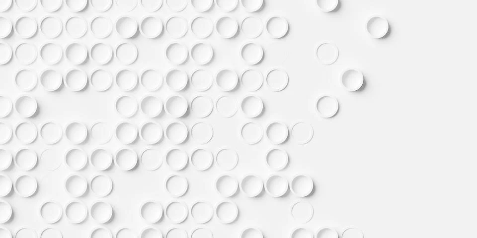 Array or grid of randomly offset white circular rings background wallpaper .. Stock Illustration