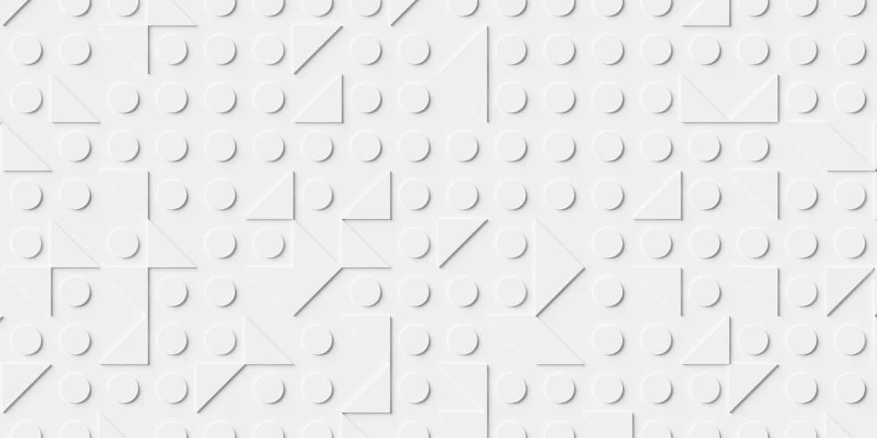 Array or grid of randomly rotated white triangles and circles background wa.. Illustrazione stock