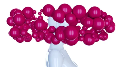 Array of pink balls flies around woman head. Stock Footage 276350296