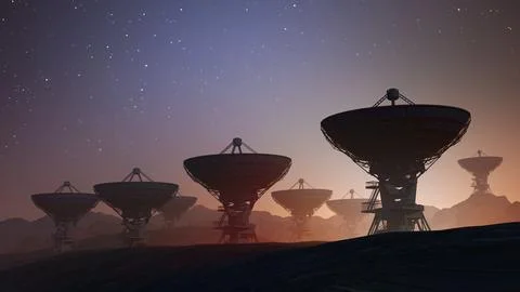 Array of radiotelescopes for scientific research and observation of space. .. 스톡 사진