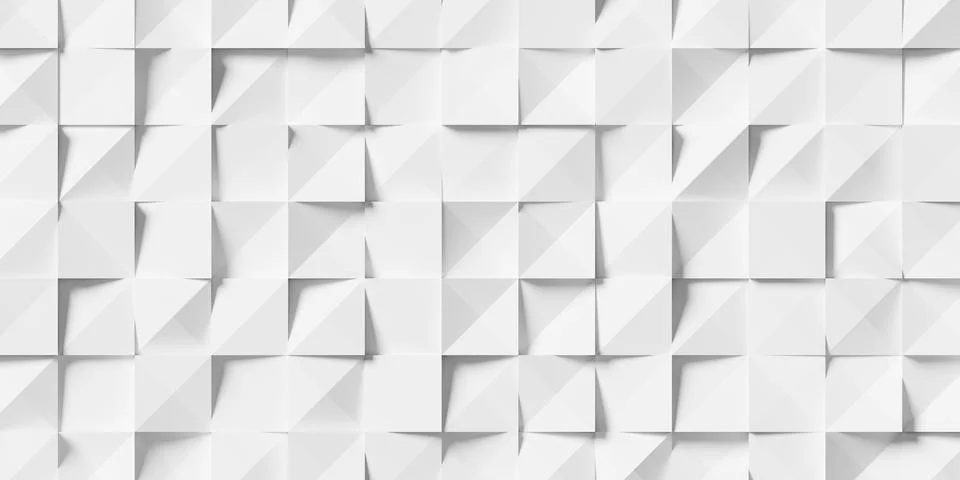 Array of randomly transformed white quad or square rectangles background wa.. Illustrazione stock