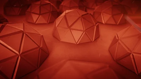 Array of red futuristic shapes loopable 3D render animation 4k UHD 3840x2160 Stock Footage 129674102