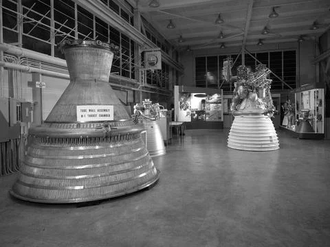 An array of rocket engines displayed in the Propulsion Systems Laboratory ... Stock Photos