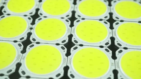 Array Of Round COB LED Light Emitting Diodes On Board. 스톡 동영상 347657181