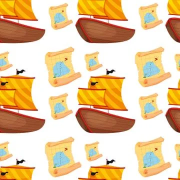 Array of ships and map 스톡 일러스트
