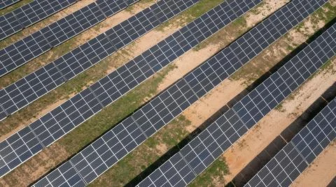 Array of Solar Panels generates Renewable Electric energy Stock Photos