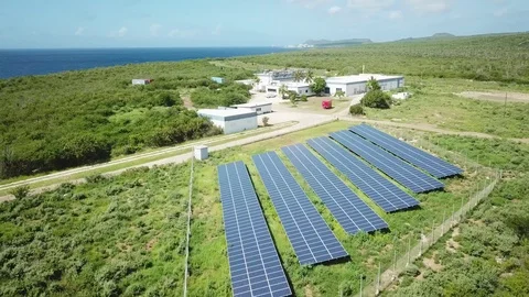 Array of solar panels on island - Sustainable island Video stock 107138820