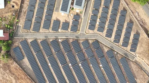 Array of solar panels on land ground  Stock-Footage 336206460