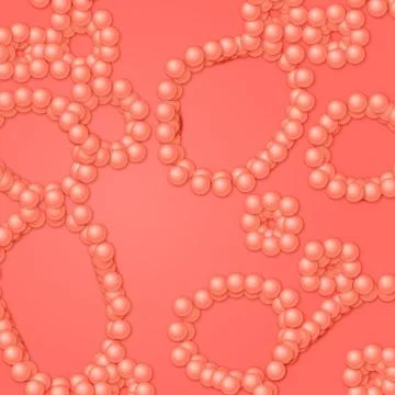 Array of spheres with soft shadows on the light red background. Abstract back Stock Illustration