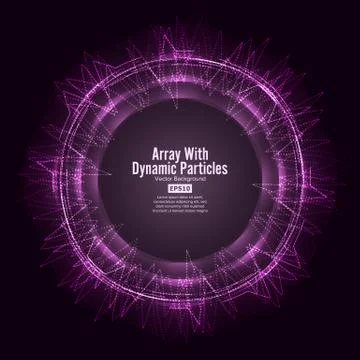 Array With Splash Emitted Particles. Round Dots And Lines. Visualization 스톡 일러스트