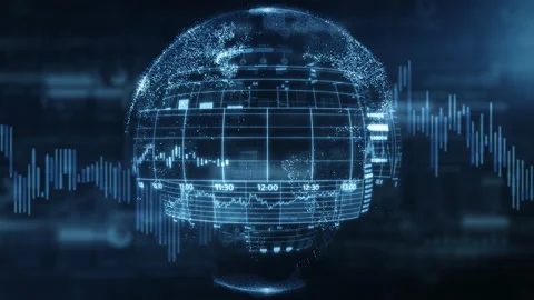 An array of stock exchange data enveloping the planet. Stock Footage 270509519