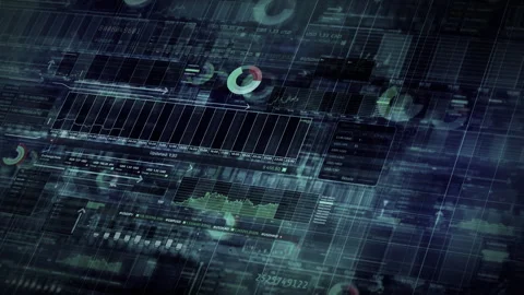 Array of trading infographics moving in 3D space. Stock Footage 262425041