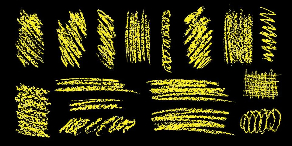 An array of Various Yellow Sketch Brushes displayed against a contrasting B.. Stock Illustration