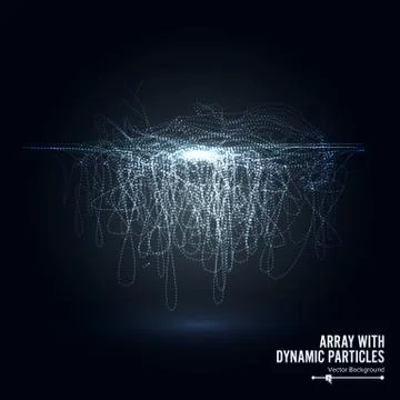 Array Vector With Splash Particles. Round Dots  And Lines. Digital Abstrac Stock Illustration