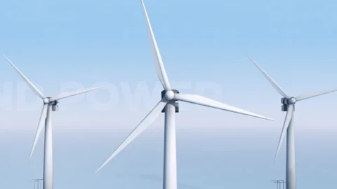 Array of Wind Turbines on the Wind Farm. Power Plants. 3D animation. Graphic 库存影片 157562469