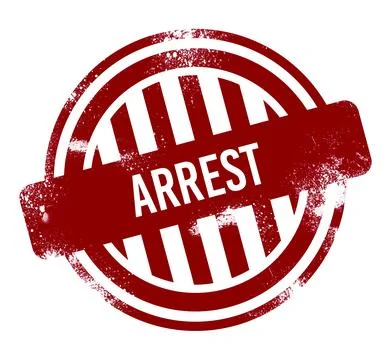 Arrest, red grunge button, stamp 스톡 일러스트