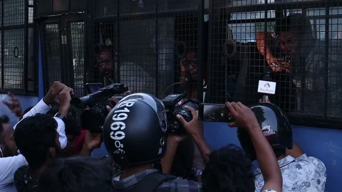 Arrested-protesters-talk-to-media Stock Footage 119487224