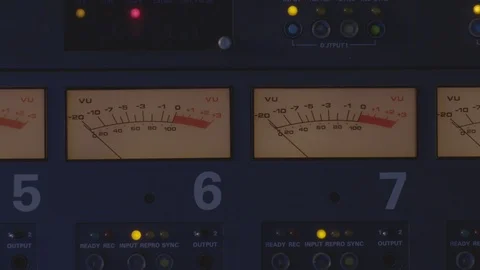 [ARRI LOG-C] Prores 2.5K Audio Level Needle Console Tight Close Stock Footage 114583506