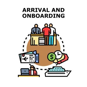 Arrival and onboarding process for cruise journey travelers Stock Illustration