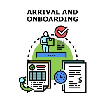 Arrival and onboarding process vector concept illustration Stock Illustration