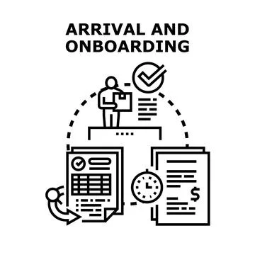 Arrival and onboarding process vector concept illustration Stock Illustration