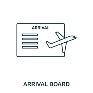 Arrival Board icon. Outline thin line style from airport icons collection. Pixel Ilustración de archivo