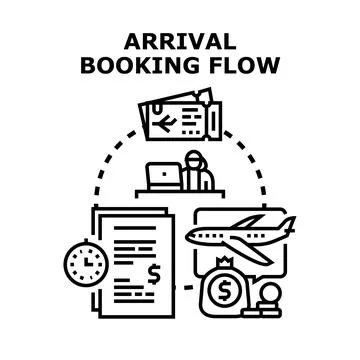 Arrival booking flow planning travel process concept Stock Illustration