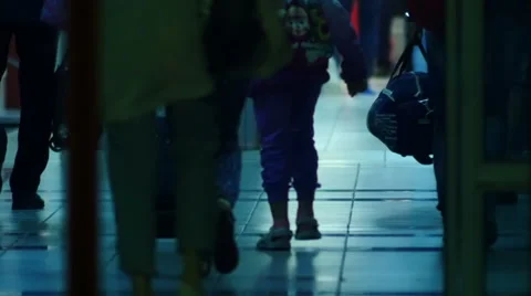 Arrival Crowd Walks Slow Motion Stock Footage 60985473