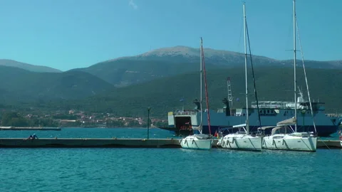 Arrival of the ferry Cephalonia Ithaca. Stock Footage 155068345