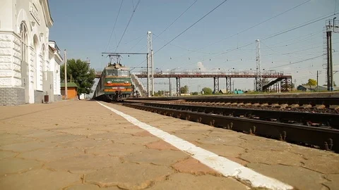 The arrival of a freight train at the station Stock Footage 71175853