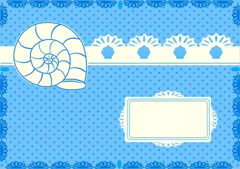Arrival - greeting card blue Shell with label for text Stock Illustration