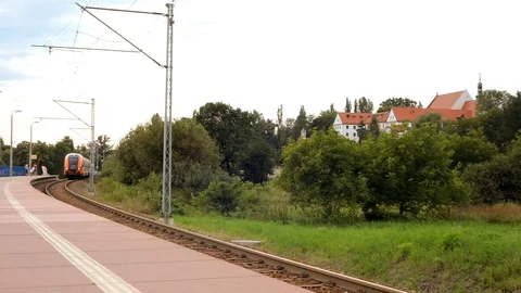 The arrival of high-speed train to the station platform. Video stock 70007576