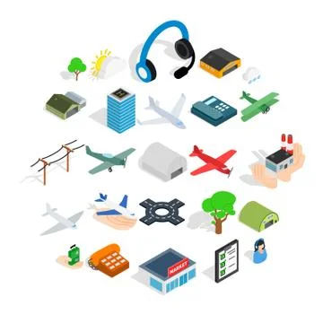 Arrival icons set, isometric style Ilustración de archivo