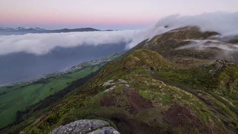 Arrival of the inversion above the fjord Stock Footage 250428829