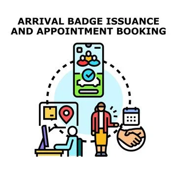 Arrival management system managing badge issuance and appointment booking Stock Illustration