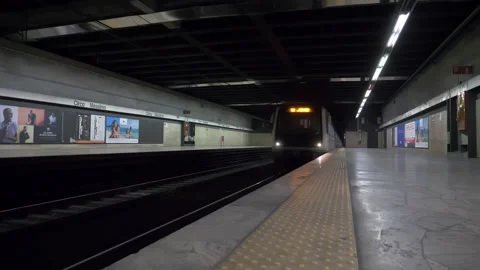 Arrival of a modern metro train at Circo Massimo station in Rome Stock Footage 155070876
