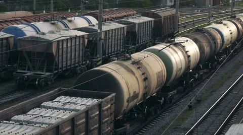 Arrival of old cargo train to a railway station Stock Footage 47704976