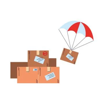 Arrival of parcels by parachute Illustrazione stock
