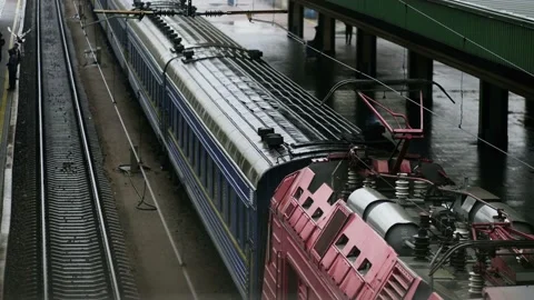 The arrival of a passenger train at the station. Stock Footage 201969306