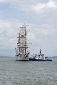 Arrival of the Peruvian four-masted sailing ship BAP Union at the port of Quebec Stock Photos