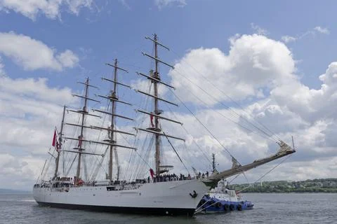 Arrival of the Peruvian four-masted sailing ship BAP Union at the port of Quebec 스톡 사진