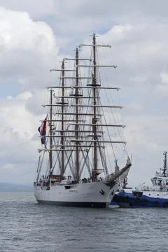 Arrival of the Peruvian four-masted sailing ship BAP Union at the port of Quebec 스톡 사진