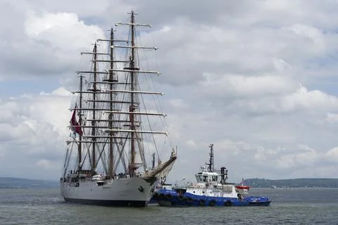 Arrival of the Peruvian four-masted sailing ship BAP Union at the port of Quebec Stock Photos