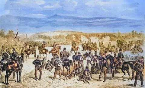 Arrival of the Prussian guards in their positions outside Paris on 20 September Stock Illustration