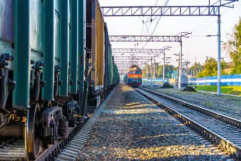 Arrival of the Russian Railways train at the junction to reorganize the train Stock Photos