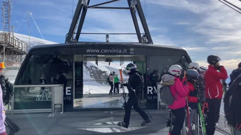 Arrival station of the cable car, in the Cervinia / Zermatth-Matterhorn ski area Stock Footage 169774628