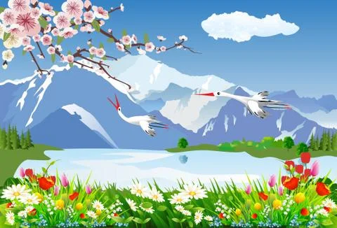 Arrival of storks Stock Illustration