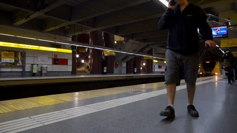 Arrival of a Subway Train of Buenos Aires Metro Stock-Footage 95846460