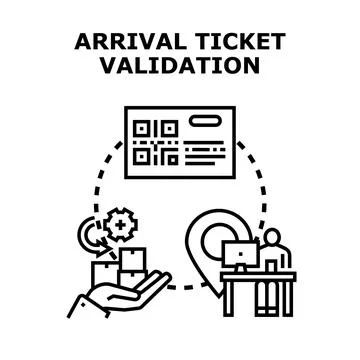 Arrival ticket validation process illustration for logistics and delivery Stock Illustration