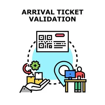 Arrival ticket validation process illustration for logistics and delivery Stock Illustration